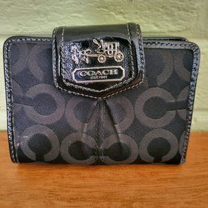 COACH Wallet Coin Pocket BLACK Signature OP Art Leather Carriage Fashion T5